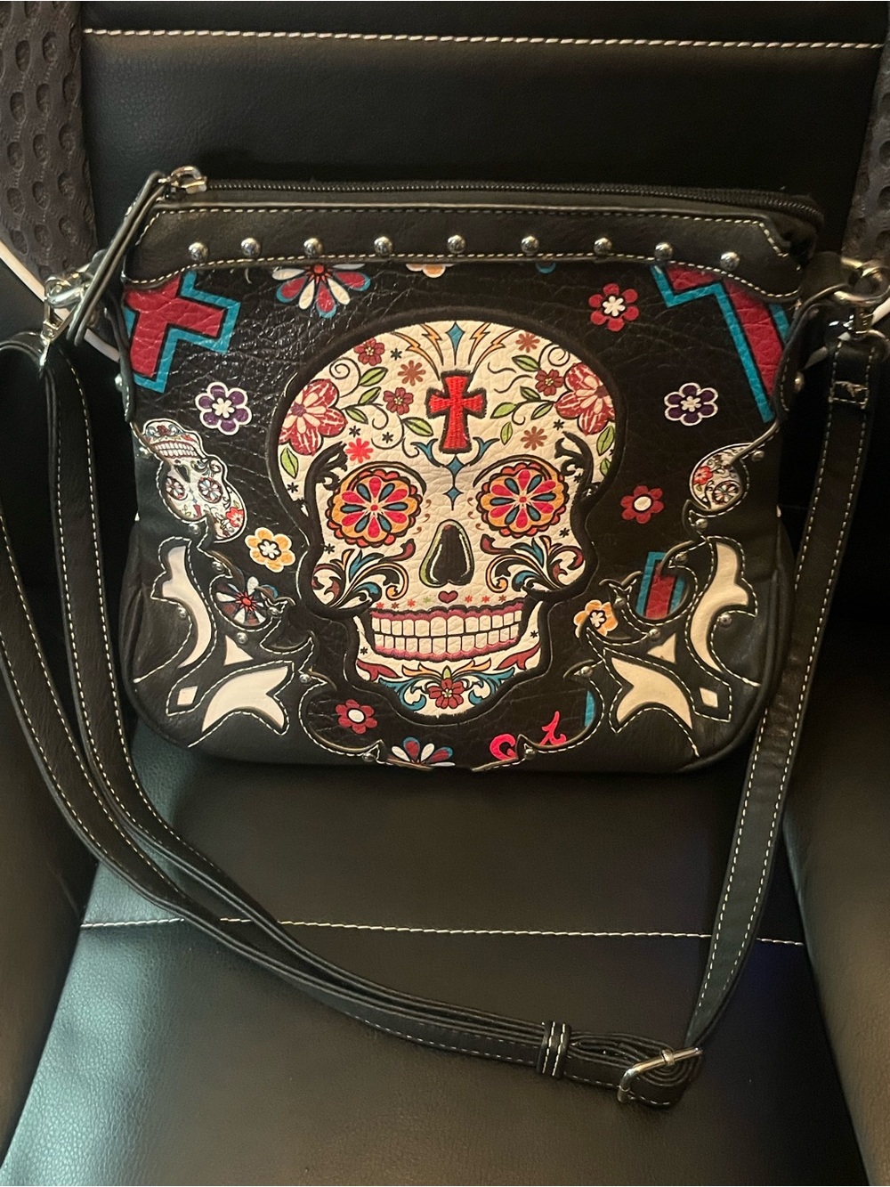 Montana West Sugar Skull Concealed Carry Bag Black Multi Floral Crossbody